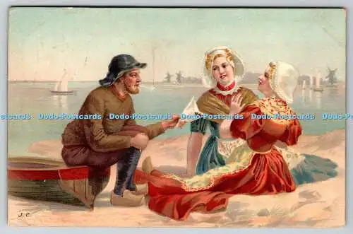 R769452 Man With Two Women at the Beach Serie 12 PM Bedford 1905