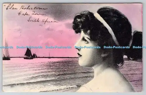 R770002 See Segelboot Frau Portrait Postkarte