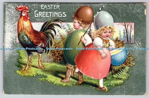 R770010 Ostergrüße Hahn und Kinder mit Eiern Philco Publishing Co Ltd 19