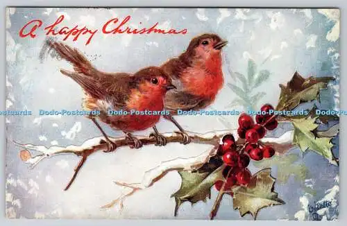 R770219 A Happy Christmas Birds Raphael Tuck and Sons Oilette Postkarte C 168 190