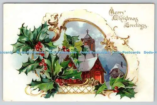 R770221 Frohe Weihnachten Grüße Kirche Raphael Tuck und Söhne Holly Postkarten