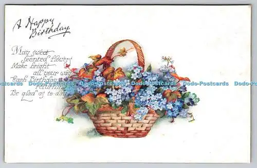 R770245 A Happy Birthday Blue Flowers in the Basket Raphael Tuck and Sons Oilett