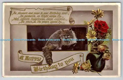 R770608 A Happy Birthday to You Cat Raphael Tuck and Sons Gem Glosso Birthday Se