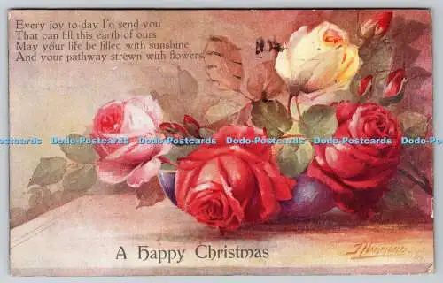 R770741 A Happy Christmas Roses in Bowls Raphael Tuck and Sons Oilette No 6018