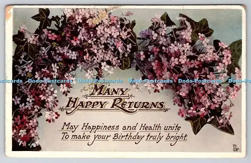 R770912 Many Happy Returns Flowers Raphael Tuck and Sons Gem Birthday Series No