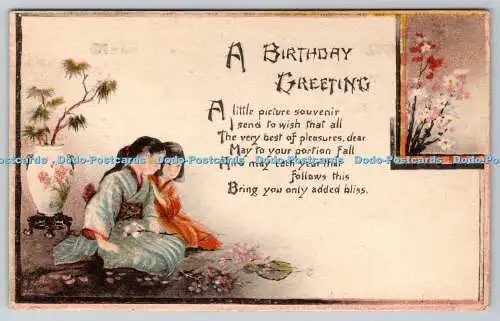 R770925 A Birthday Greetings Two Geishas Raphael Tuck and Sons Colored Crayon No