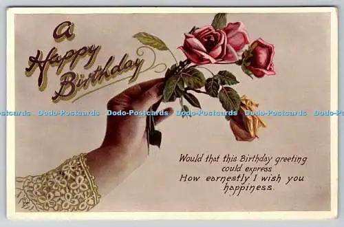 R770939 A Happy Birthday Rose in Hand Raphael Tuck and Sons Gem Birthday Series