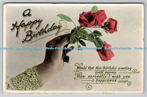 R770943 A Happy Birthday Rose in Hand Raphael Tuck and Sons Gem Birthday Series