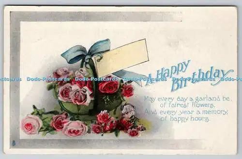 R770949 A Happy Birthday Roses in the Basket Raphael Tuck and Sons Gem Glosso Bi