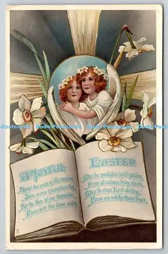 R771024 A Joyful Easter Book and Daffodils Raphael Tuck and Sons Gem Glosso East