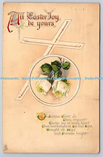 R771155 All Easter be Yours Cross and Roses Raphael Tuck and Sons Easter Series