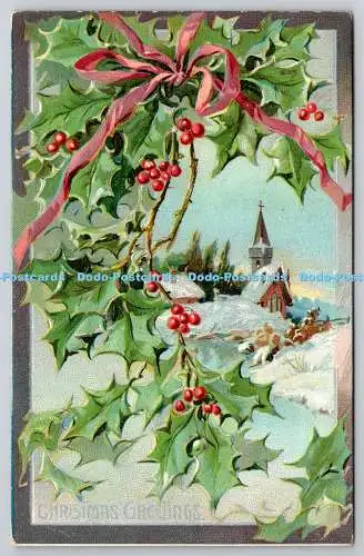 R772408 Weihnachtsgrüße Kirche Tuck Holly Postkarten Serie Nr 100 1907