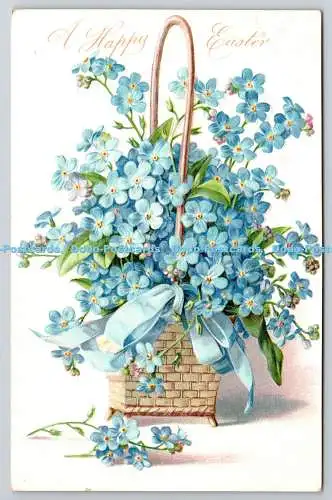 R771207 A Happy Easter Blue Flowers in the Basket Raphael Tuck and Sons