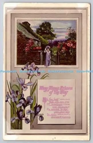 R772447 Viele glückliche Rückkehr des Tages Blumen Frau zu Hause Tuck Gem Glosso