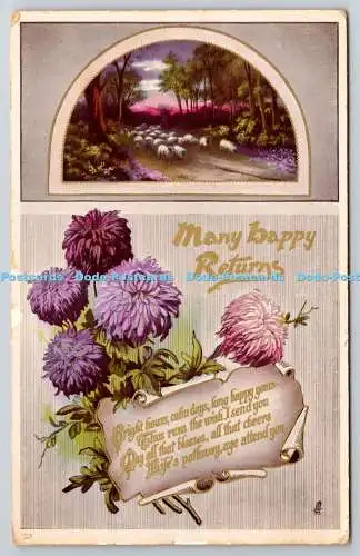 R771230 Viele Happy Returns Holzschaf Raphael Tuck and Sons Gem Glosso Geburtstag