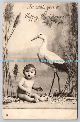 R771322 To Wish You a Happy Christmas Baby and Stork Raphael Tuck and Sons Art S