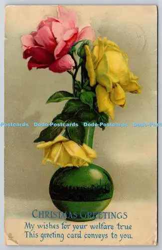 R771335 Weihnachtsgrüße Rosen in der Vase Rosen und Kunstporzellan Raphael Tu