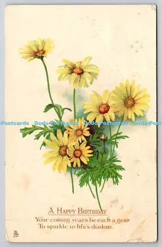 R771341 A Happy Birthday Yellow Flowers Raphael Tuck and Sons Rapholette Glosso