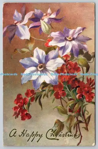 R771388 A Happy Christmas Clematis and Wallflowers Raphael Tuck and Sons Oilette