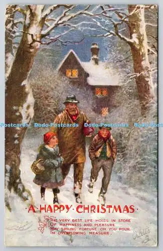 R771391 A Happy Christmas Village Man and two Children Raphael Tuck and Sons Oil