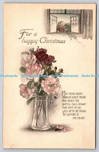 R771396 A Happy Christmas Flowers in the Vase Raphael Tuck and Sons Colored Cray