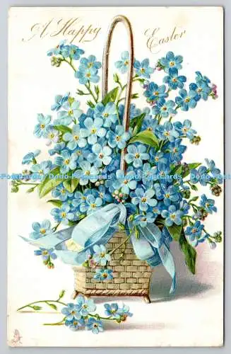 R771463 A Frohe Ostern blaue Blumen im Korb Raphael Tuck and Sons Ostern S