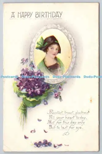 R771483 A Happy Birthday Purple Flowers Raphael Tuck and Sons Water Colour Postc