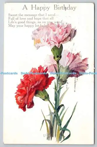 R771486 A Happy Birthday Carnations Flower Studies Raphael Tuck and Sons Oilette