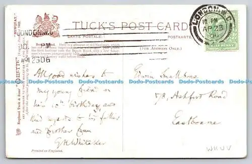 R771576 Newquay Beach Road Tuck Oilette 7462 H B Wimbush PM London 1906