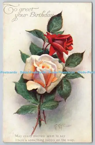 R771713 To Greet Your Birthday Roses Tuck Oilette No R1073