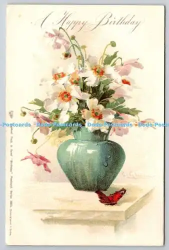 R771716 Happy Birthday Schmetterling Vase mit Blumen Tuck Geburtstag Serie 2002