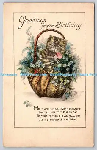 R771719 Grüße zum Geburtstag Katze und Blumen stecken Buntstift Nr 1892