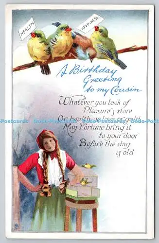 R773012 A Birthday Greeting to My Cousin Birds Tuck Gem Glosso No 1221