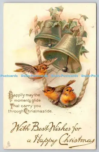 R771796 With Best Wishes For a Happy Christmas Birds Bells Tuck Christmas Series