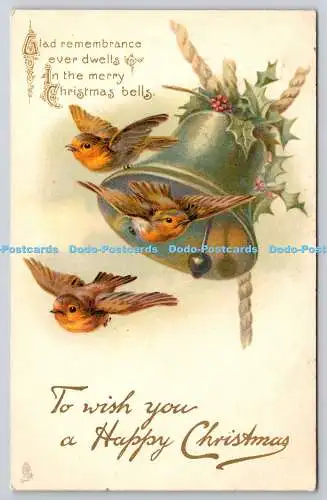 R771797 To Wish You a Happy Christmas Birds Bells Tuck Christmas Series No C 279