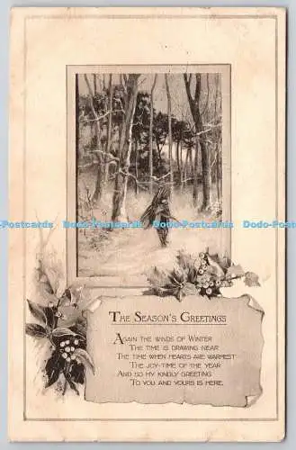 R771801 The Season Greetings Man in the Forrest Tuck Crayon 1918