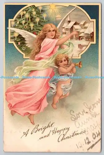 R773024 A Bright and Happy Christmas Two Angels Christmas Tree Tuck Christmas Se