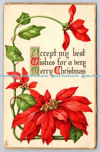 R771808 Accept My Best Wishes For a Very Merry Christmas Red Flower Tuck Poinset