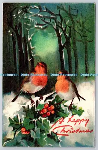 R771816 A Happy Christmas Birds Forest Robin Redbreast Tuck Oilette No 9840