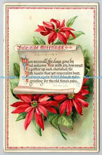 R771824 Yule Tide Greetings Red Flowers Tuck Poinsettia Scrolls Series of Christ