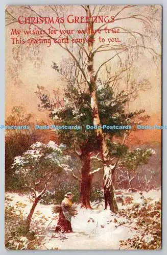 R771835 Weihnachtsgrüße Bäume Wald Winter Mantel Tuck Oilette Serie I Nr