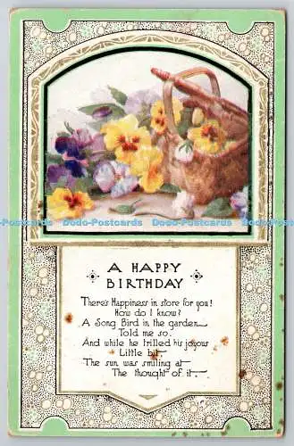 R773056 A Happy Birthday Flowers Basket The Golden Message Tuck Oilette No 426