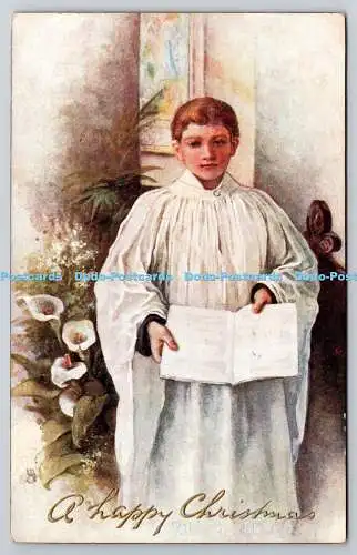 R771841 A Happy Christmas Boy in White Clothes Flowers Tuck Oilette C317