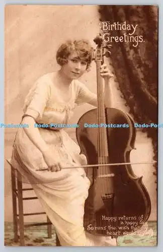 R773076 Happy Returns of a Happy Day Girl With Bass Viol Tuck Hand Coloured Carb