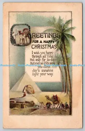 R771867 Greetings For a Happy Christmas Palm Camel Sphinx Tuck Colored Crayon Se