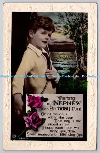 R773108 Wishing My Nephew So Bright Fun Boy Flowers Rotary Photo British Manuf