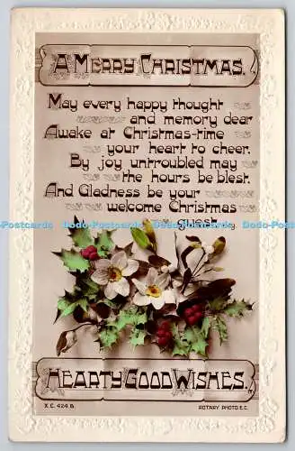 R773111 A Merry Christmas Hearty Good Wishes Flowers Rotary Photographic Series