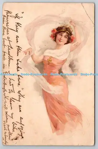 R771904 Woman Dressed in Pink Dress PM Edinburgh 1902