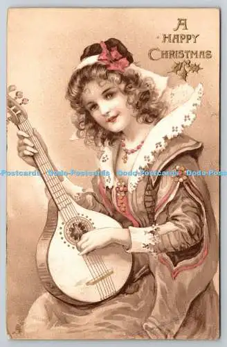 R773158 A Happy Christmas Girl With Music Instrument Tuck Art Series No 6299 PM