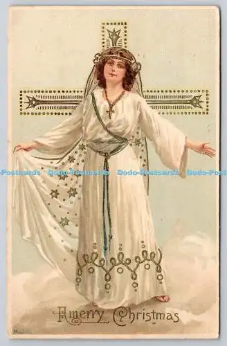 R771968 A Merry Christmas Woman White Clothes G B PM Leicester 1905